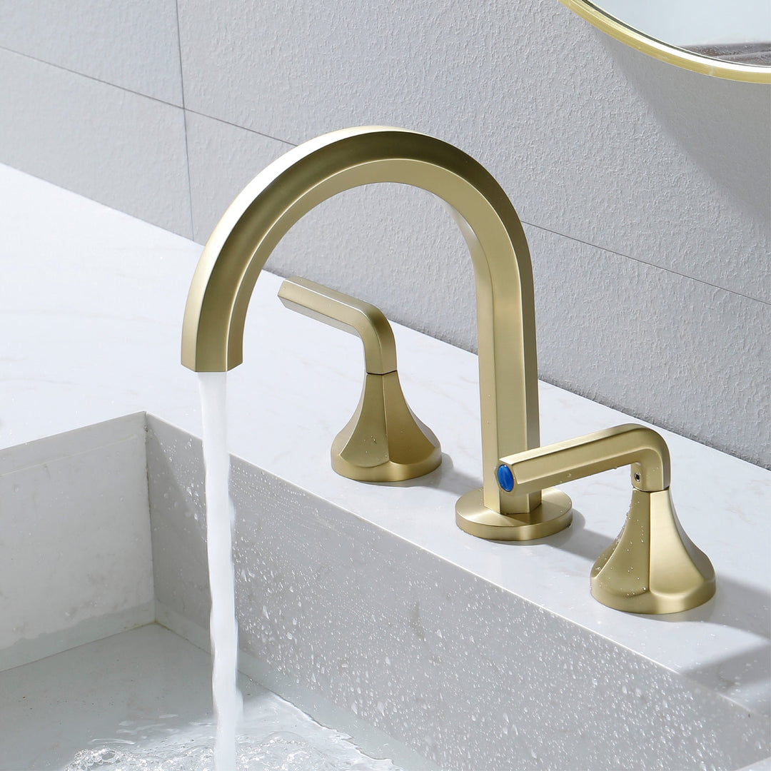 8 in. Widespread Double Handle 3 Hole Hexagon Brass Bathroom Sink Faucet