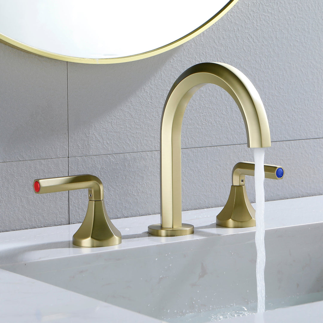 8 in. Widespread Double Handle 3 Hole Hexagon Brass Bathroom Sink Faucet