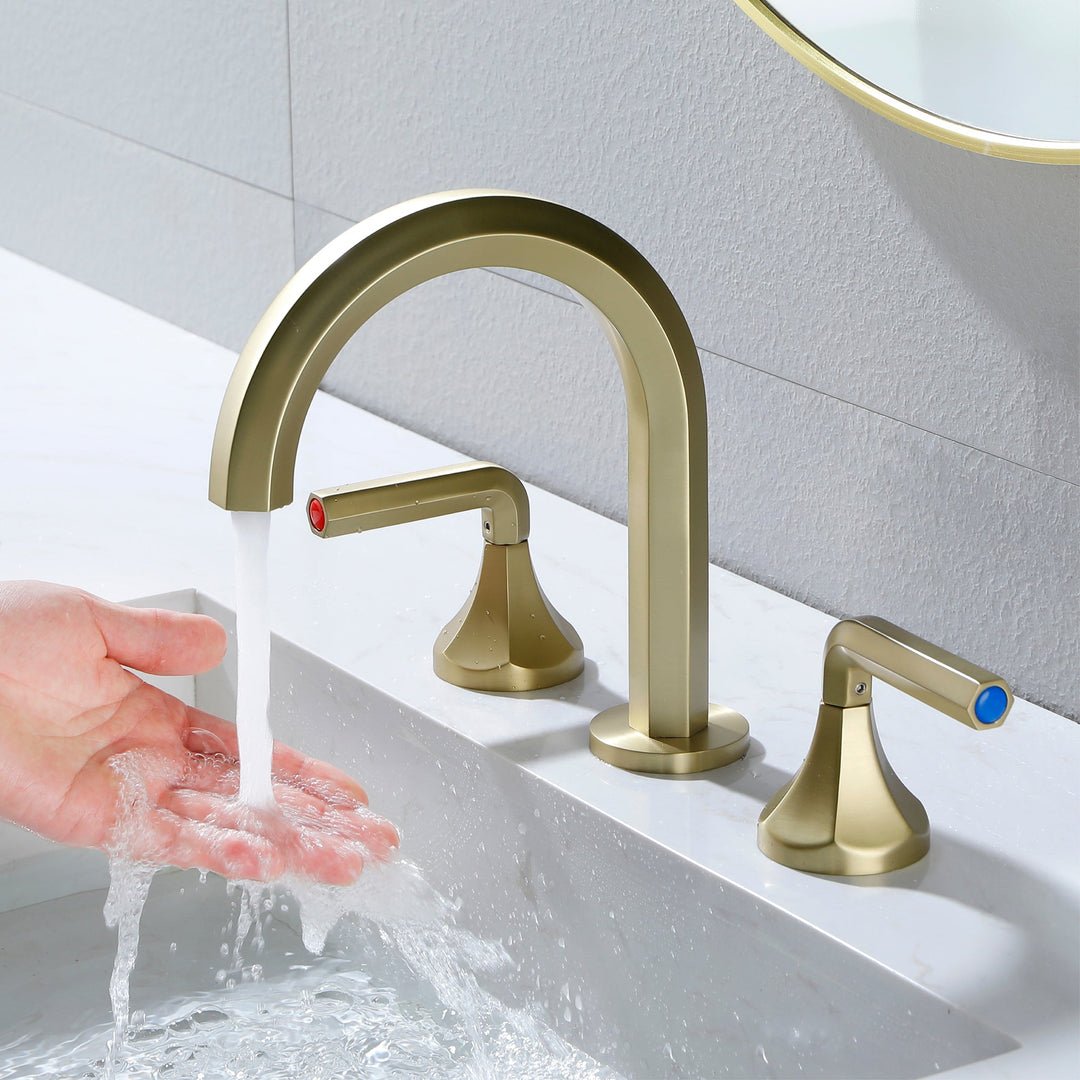 8 in. Widespread Double Handle 3 Hole Hexagon Brass Bathroom Sink Faucet