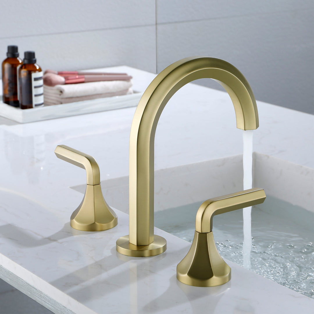 8 in. Widespread Double Handle 3 Hole Hexagon Brass Bathroom Sink Faucet