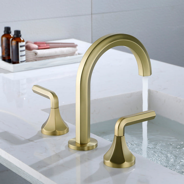 8 in. Widespread Double Handle 3 Hole Hexagon Brass Bathroom Sink Faucet