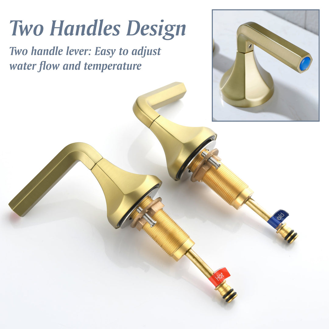 8 in. Widespread Double Handle 3 Hole Hexagon Brass Bathroom Sink Faucet