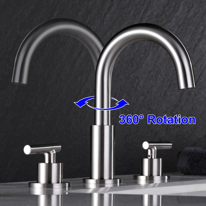 8 in. Widespread Double Handle Brass Bathroom Faucet with 360-Degree Rotation