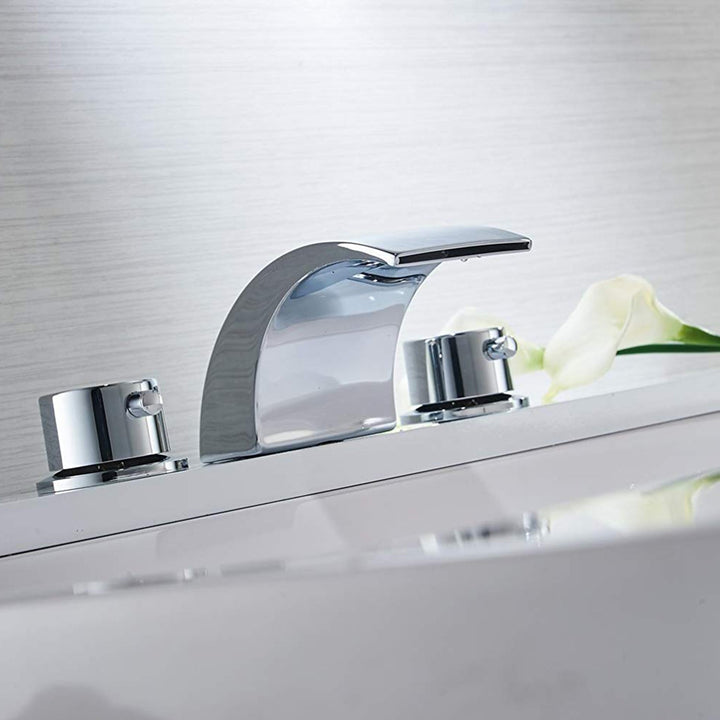 8 in. Widespread Double Handle Bathroom Waterfall Faucet with Pop-Up Drain and Supply Lines