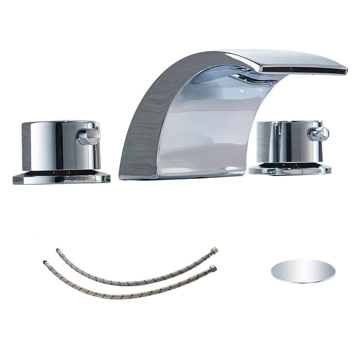 8 in. Widespread Double Handle Bathroom Waterfall Faucet with Pop-Up Drain and Supply Lines