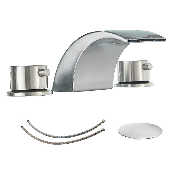 8 in. Widespread Double Handle Bathroom Waterfall Faucet with Pop-Up Drain and Supply Lines