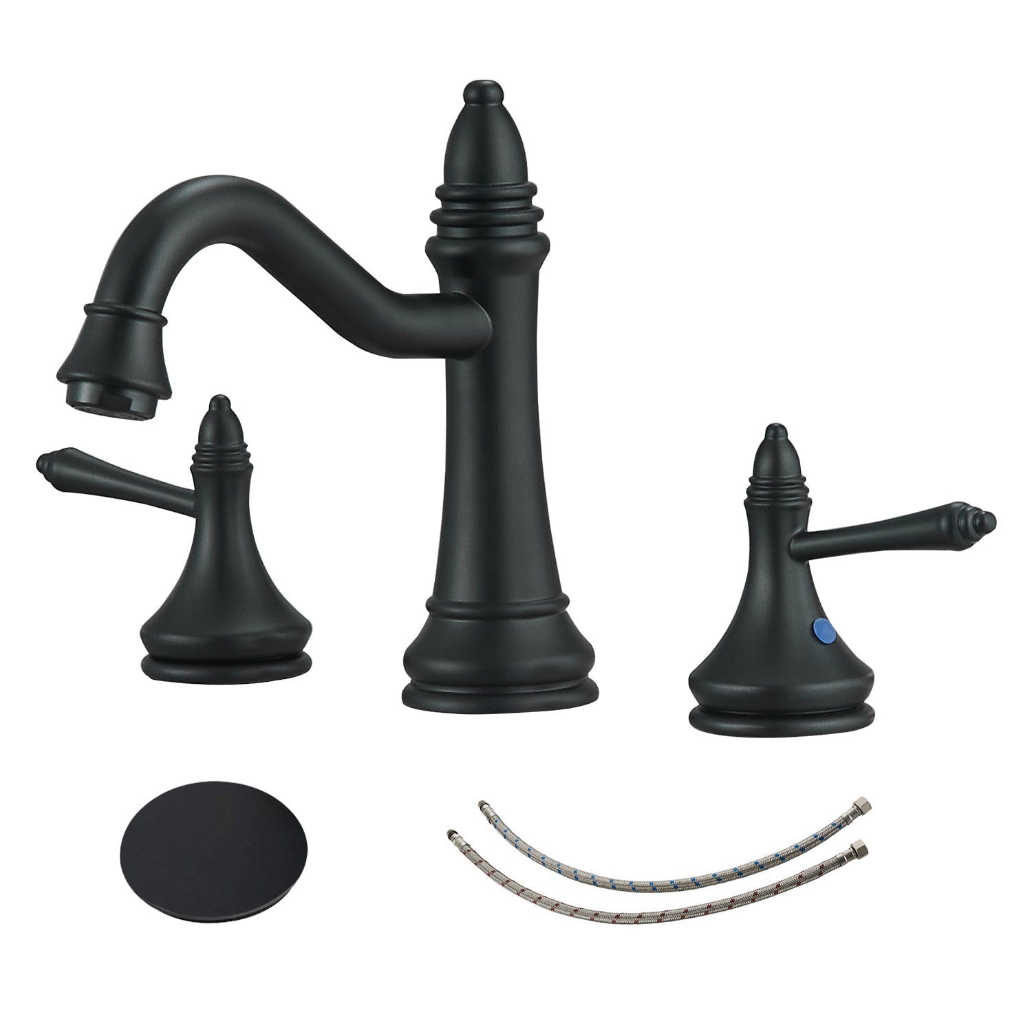 8 in. Widespread Double Handle Classical Spout Bathroom Faucet with Drain Kit Included in Matte Black