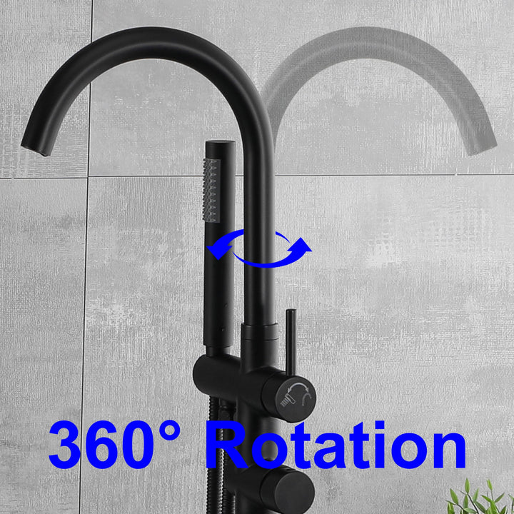Double Handle Floor Freestanding Bathroom Tub Faucets with Hand Shower