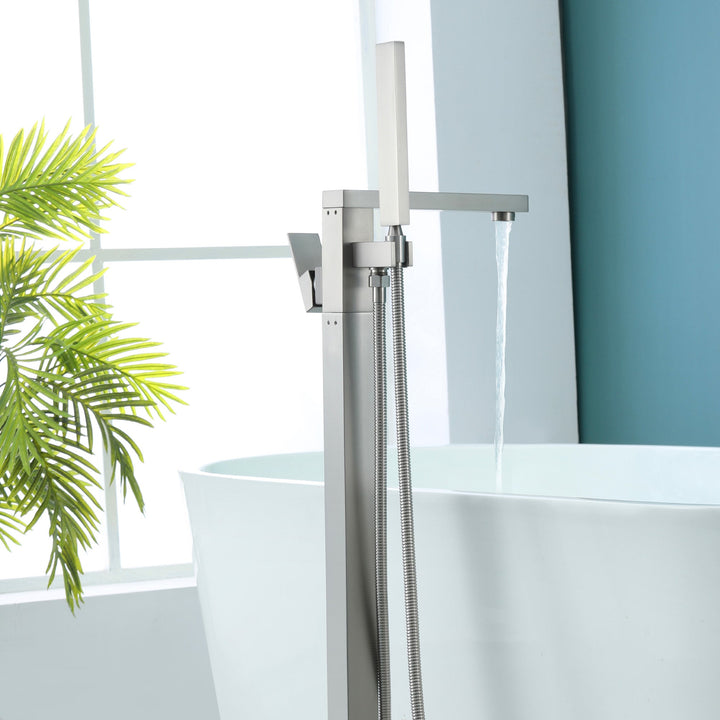 Single Handle Floor Mount Freestanding Tub Faucet with Hand Shower