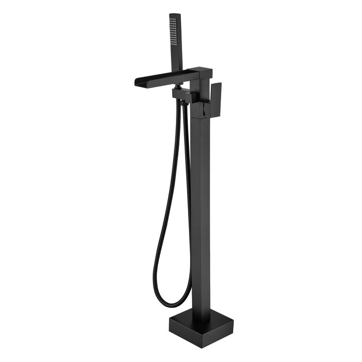 Waterfall Spout Freestanding Bath Tub Faucet Single Handle Floor Mount Filler with Hand Shower