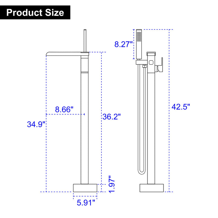 Waterfall Spout Freestanding Bath Tub Faucet Single Handle Floor Mount Filler with Hand Shower