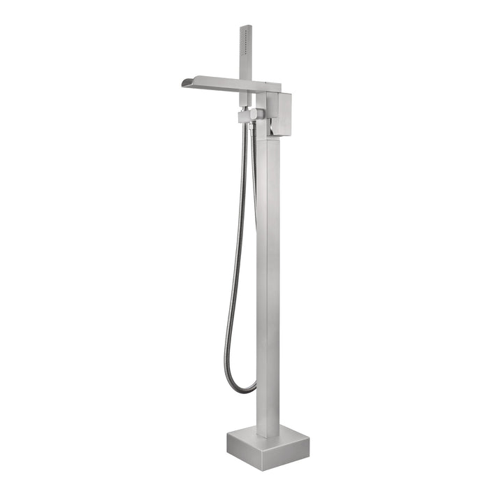 Waterfall Spout Freestanding Bath Tub Faucet Single Handle Floor Mount Filler with Hand Shower