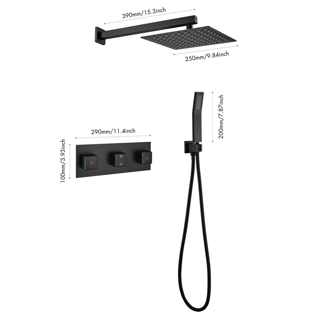 10 inch Brass Matte Black Shower Faucet Set Shower System