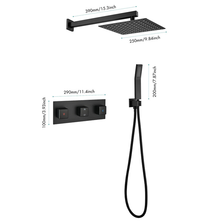 10 inch Brass Matte Black Shower Faucet Set Shower System