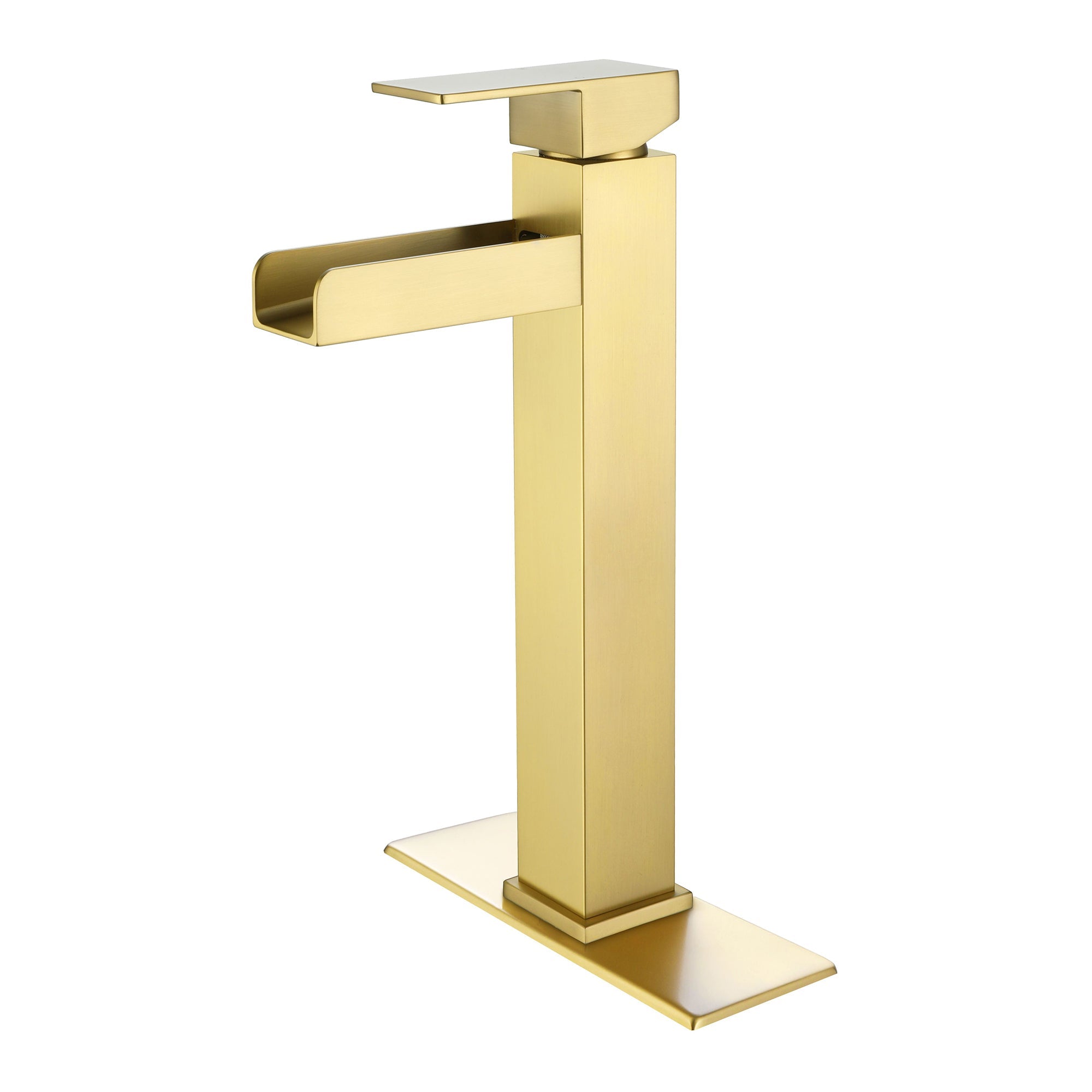 Tall Waterfall Spout Bathroom Lavatory Faucet Deck Mounted Brushed Gold