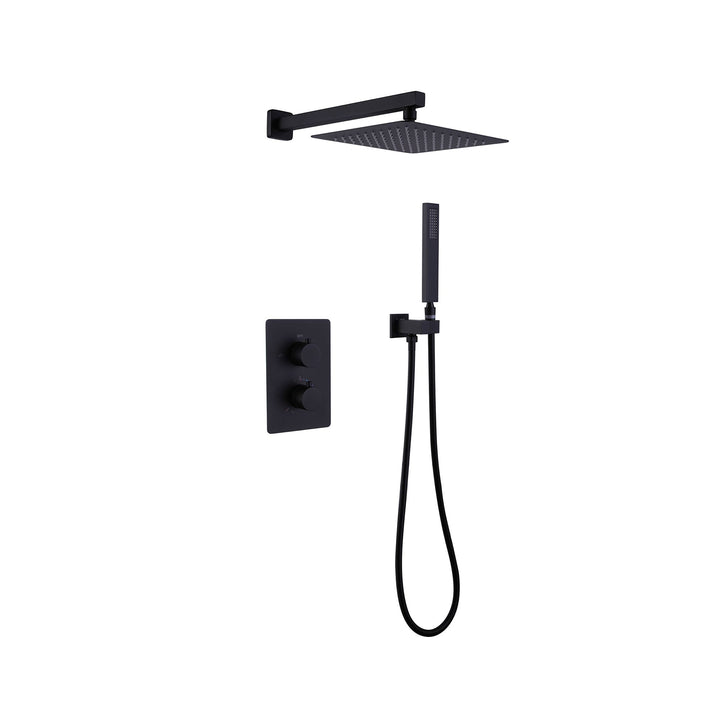 Wall Mounted Thermostatic Rain Shower Head Kit Matte Black Shower Combo Set
