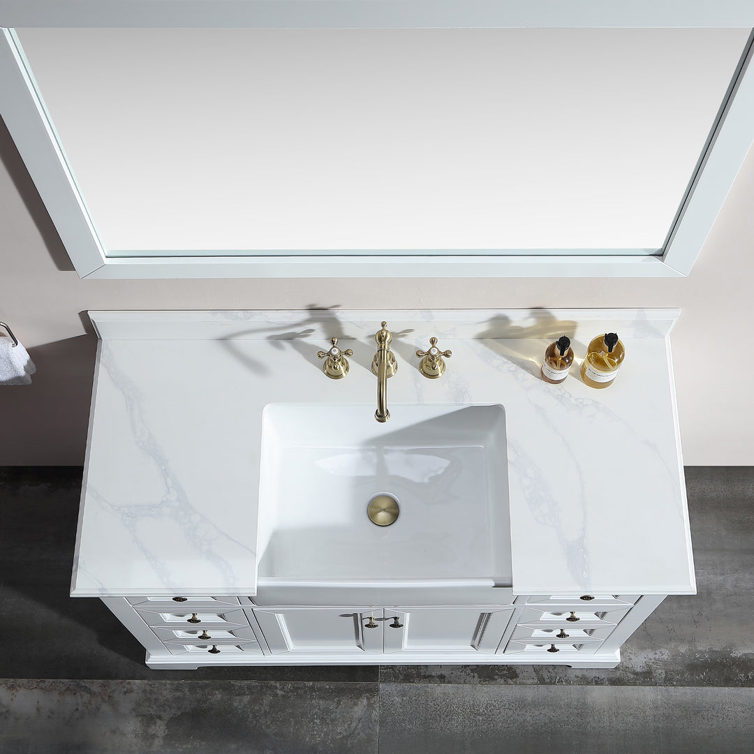 48" Freestanding Bath Vanity Minimalist in White  with White Quartz Top with White Basin