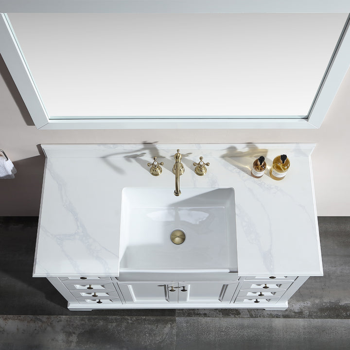 48 in. W x 22 in. D x 35 in. H Freestanding Bath Vanity Minimalist in White  with White Quartz Top with White Basin