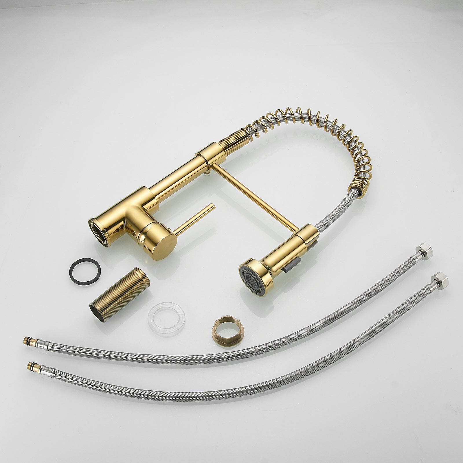 Single Handle Kitchen Faucet with Pull Down Sprayer in Gold
