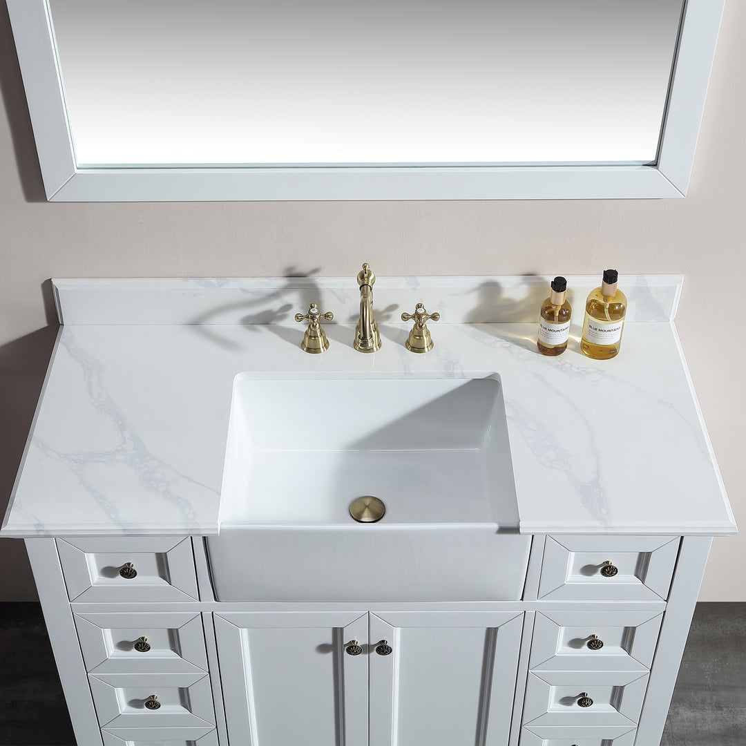 48" Freestanding Bath Vanity Minimalist in White  with White Quartz Top with White Basin