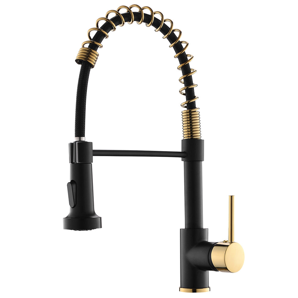 Black And Gold Spring Pull Down Kitchen Faucet