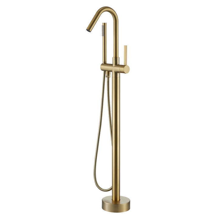 Floor Mounted Freestanding Golden Bathtub Faucet With High-Arc Spout