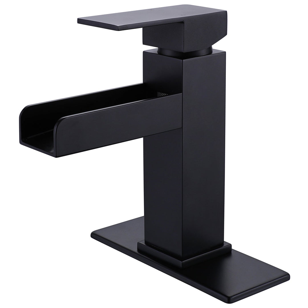 Single Handle Single Hole Bathroom Faucet with Deckplate Included and Wide Mouth in Matte Black