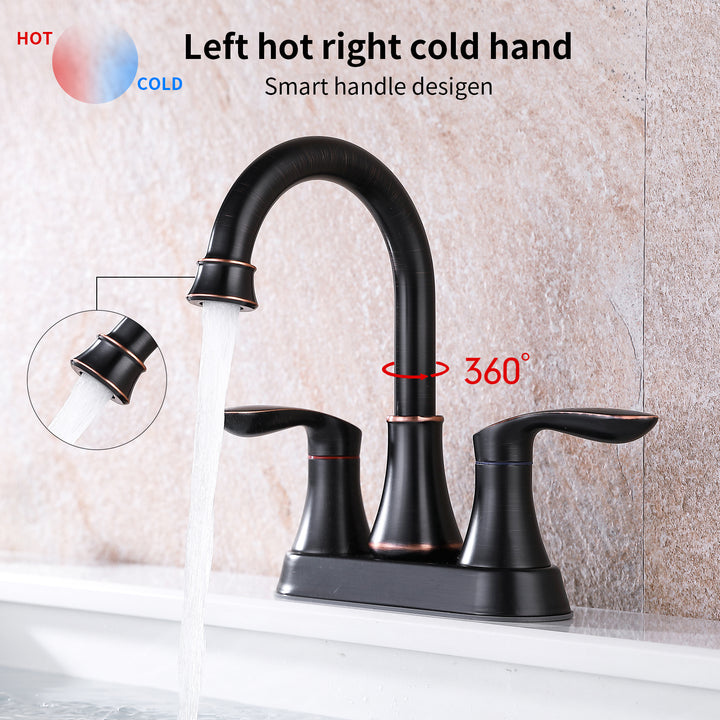 2-Handle 4-Inch Bathroom Vanity Sink Faucets with Pop-up Drain and Supply Hoses