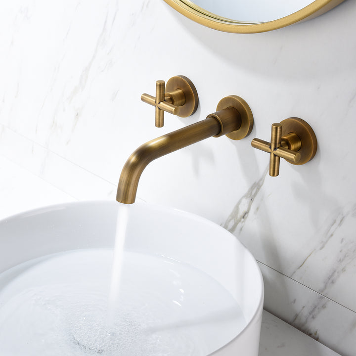 Double Handle Wall Mounted Bathroom Faucet in Archaize
