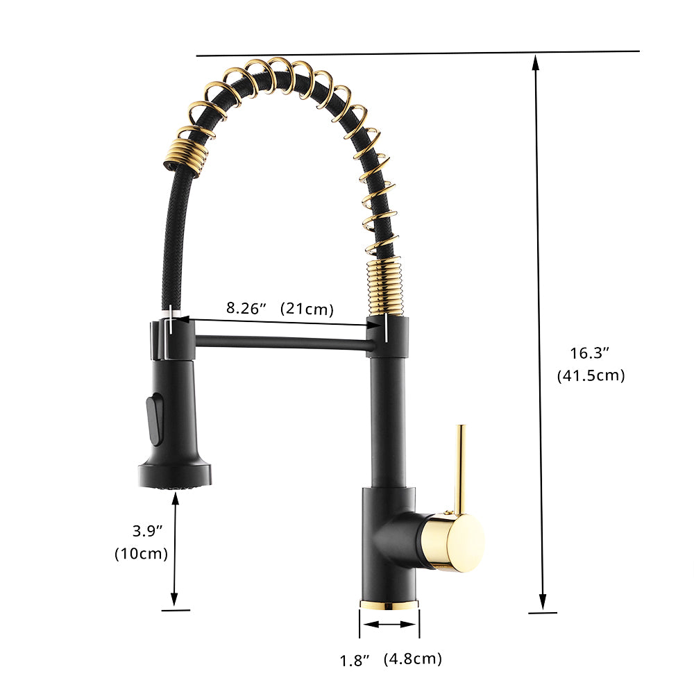 Black And Gold Spring Pull Down Kitchen Faucet