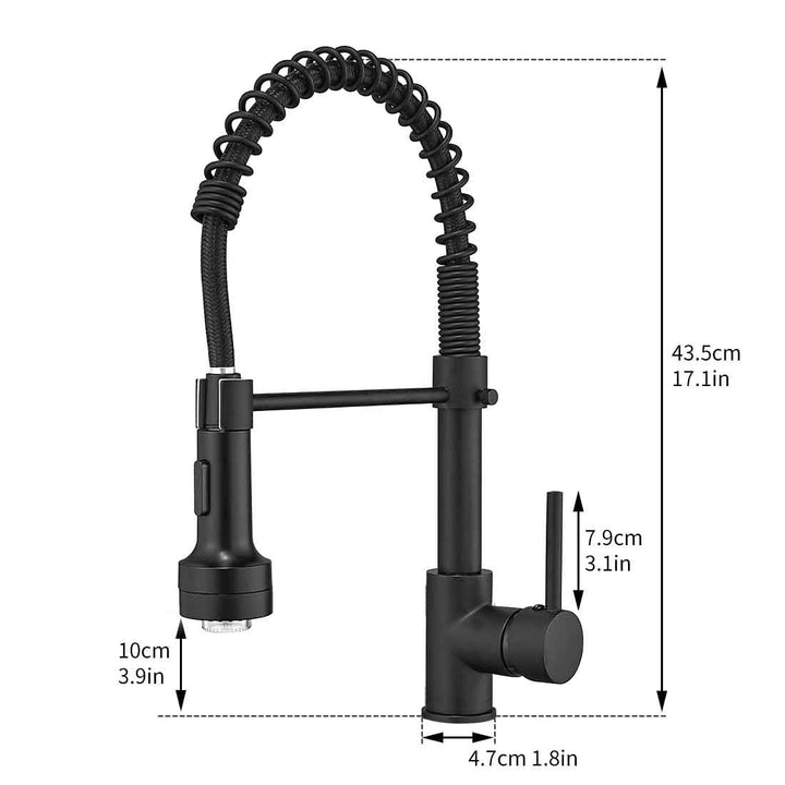 Single Handle Pull Down Sprayer Kitchen Faucet with 360° Rotation and LED Lights in Matte Black