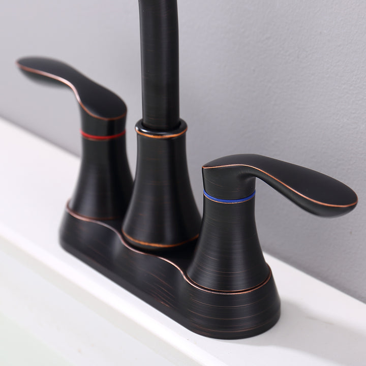 2-Handle 4-Inch Oil Rubbed Bronze Bathroom Vanity Sink Faucets with Pop-up Drain and Supply Hoses 