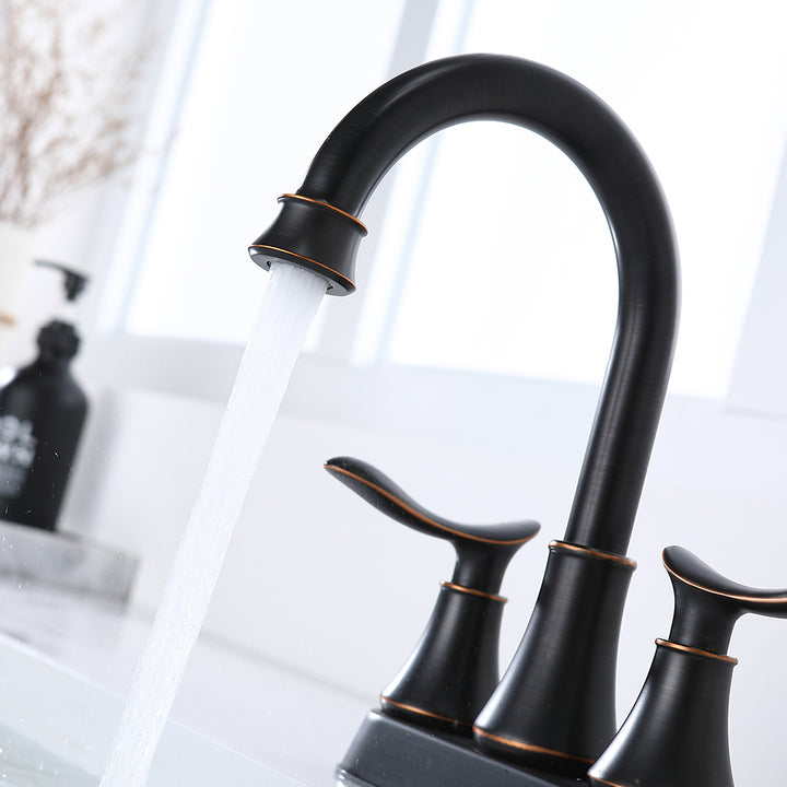 2-Handle 4-Inch Oil Rubbed Bronze Bathroom Faucet  With Pop-up Drain And Supply Hoses 