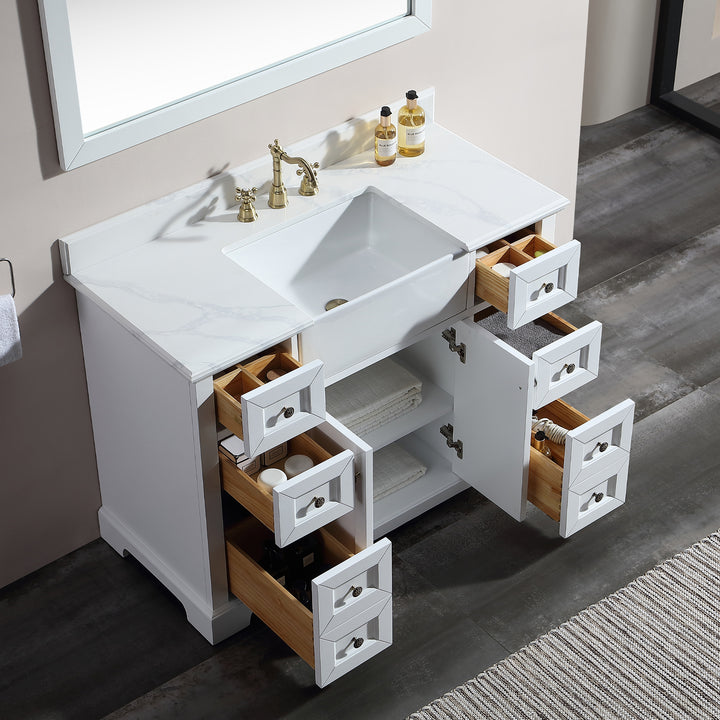 48 in. W x 22 in. D x 35 in. H Freestanding Bath Vanity Minimalist in White  with White Quartz Top with White Basin