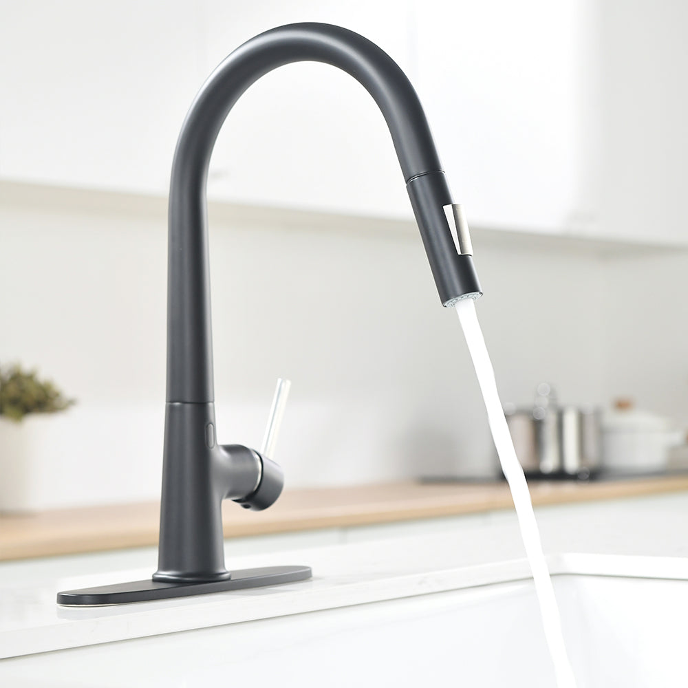 Touchless Pull Down Kitchen Faucet with AC Adapter and Deck Plate