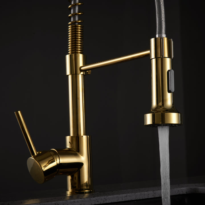 Gold Kitchen Faucet with Pull Down Sprayer