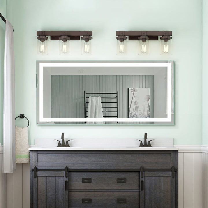 60 in. W x 28 in. H Frameless Rectangular LED Light Bathroom Vanity Mirror without Plug