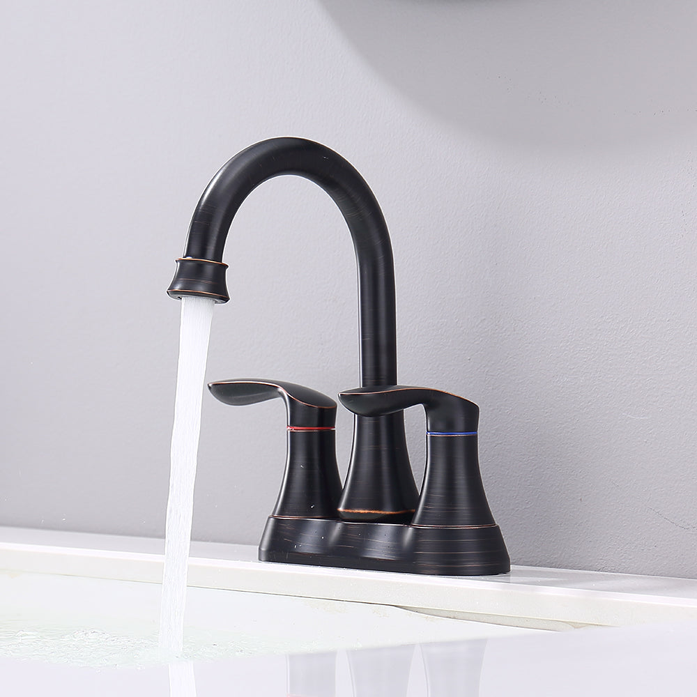 2-Handle 4-Inch Oil Rubbed Bronze Bathroom Vanity Sink Faucets with Pop-up Drain and Supply Hoses 