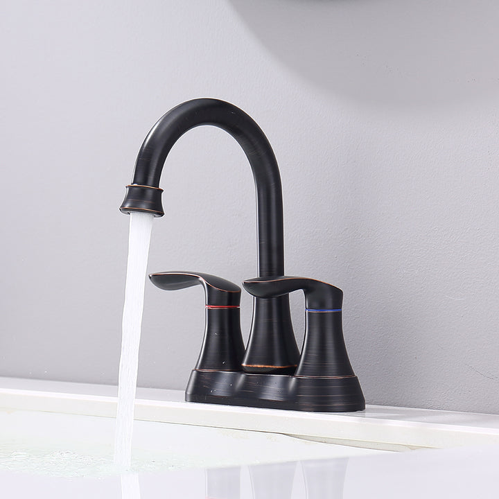 2-Handle 4-Inch Oil Rubbed Bronze Bathroom Vanity Sink Faucets with Pop-up Drain and Supply Hoses 