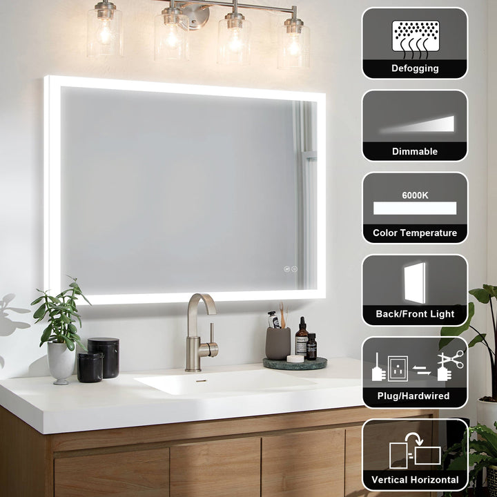40 in. W x 32 in. H LED Lit Mirror Rectangular Fog Free Frameless Bathroom Vanity Mirror