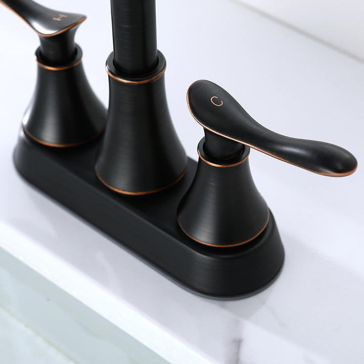 2-Handle 4-Inch Oil Rubbed Bronze Bathroom Faucet  With Pop-up Drain And Supply Hoses 