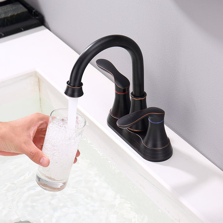 2-Handle 4-Inch Oil Rubbed Bronze Bathroom Vanity Sink Faucets with Pop-up Drain and Supply Hoses 