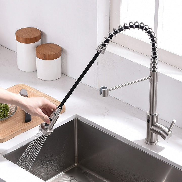 Single Handle Touch Pull Down Sprayer Kitchen Faucet with Deckplate and 360° Rotation