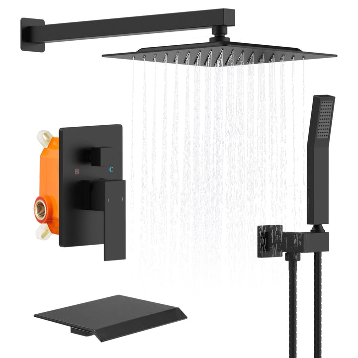 10 inch Rain Mixer Shower Faucet Set with Waterfall Tub Spout