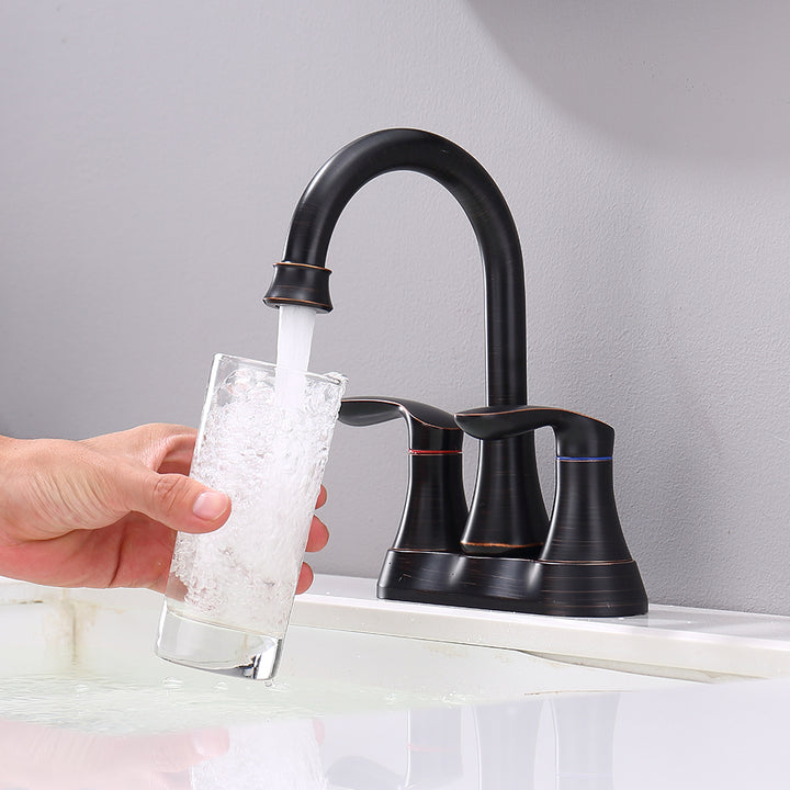 2-Handle 4-Inch Oil Rubbed Bronze Bathroom Vanity Sink Faucets with Pop-up Drain and Supply Hoses 