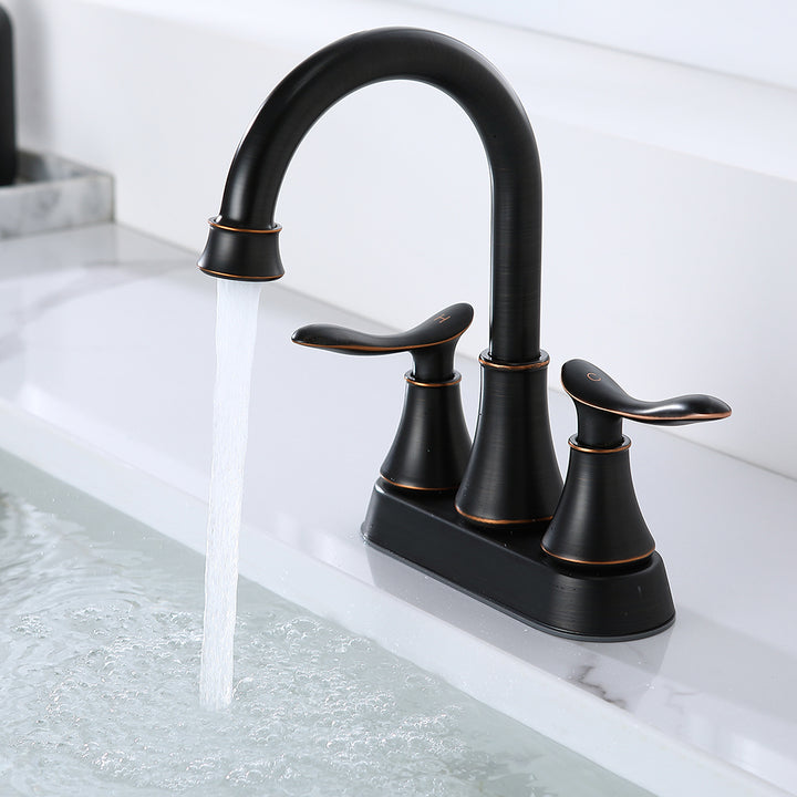 2-Handle 4-Inch Oil Rubbed Bronze Bathroom Faucet  With Pop-up Drain And Supply Hoses 