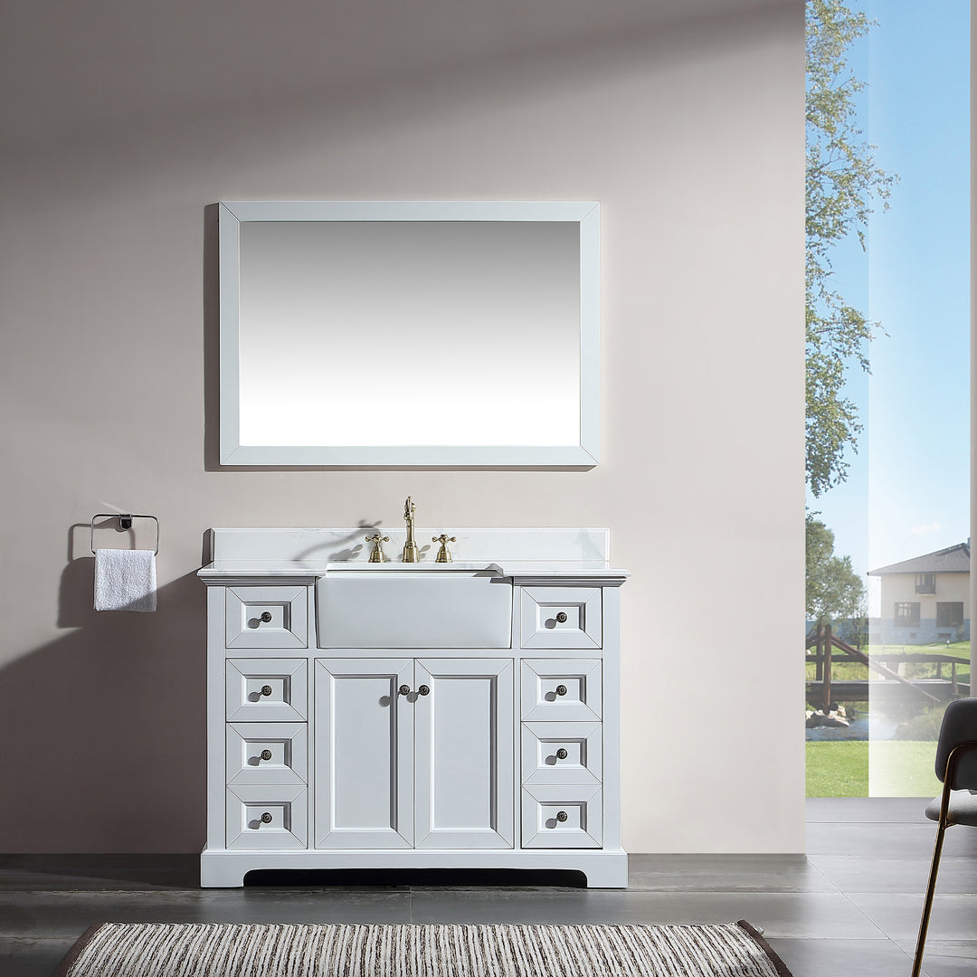 48" Freestanding Bath Vanity Minimalist in White  with White Quartz Top with White Basin