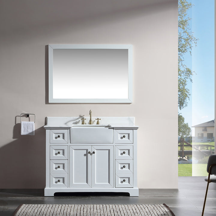 48 in. W x 22 in. D x 35 in. H Freestanding Bath Vanity Minimalist in White  with White Quartz Top with White Basin