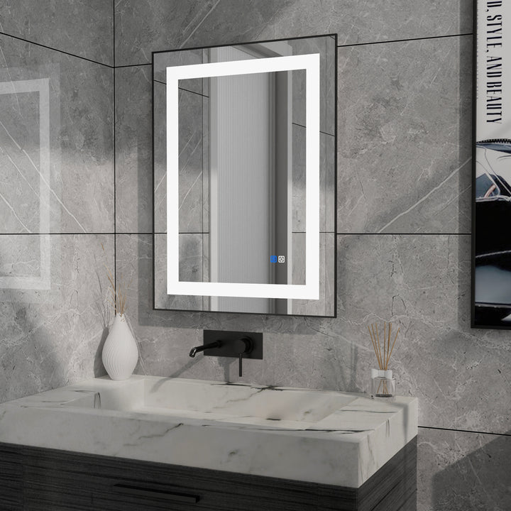 24 in. W x 32 in. H Rectangular Framed Vertical Wall Mount Bathroom Vanity Mirror with LED Light