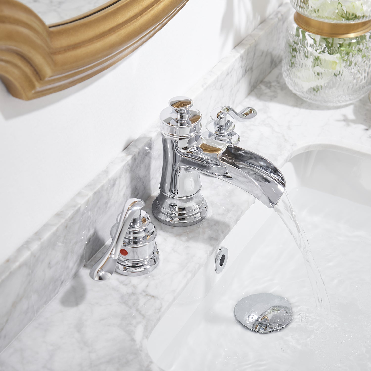 8 in. Widespread Double Handle Bathroom Faucet and Waterfall Shining